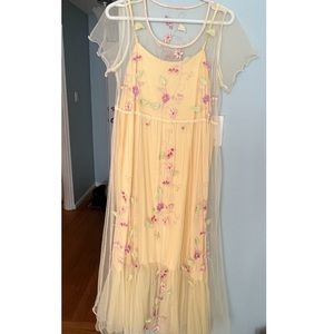 vintage embroidered butter cup yellow dress size S/M